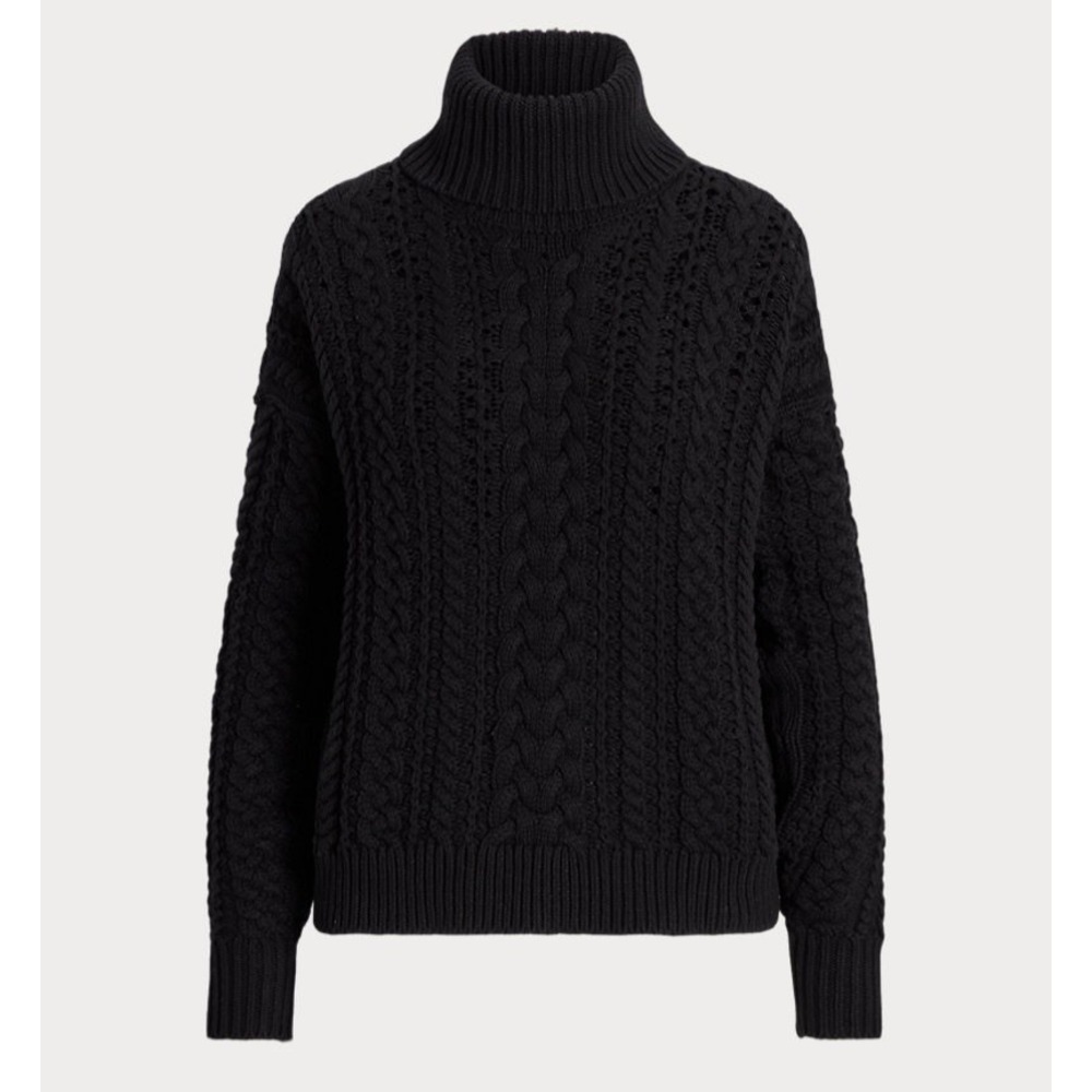 Lauren Ralph Lauren Cable Knit Cotton Blend Roll Neck Sweater‎ Sz M, Black Label